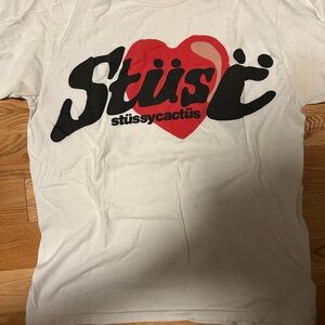 Stussy White Tee with Red and Black Graphic M